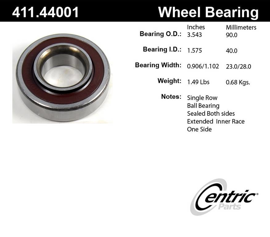 Centric Parts Premium Axle Shaft Bearing Assembly Single Row  top view frsport 411.44001