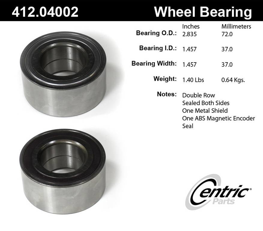 centric parts premium double row wheel bearing  frsport 412.04002