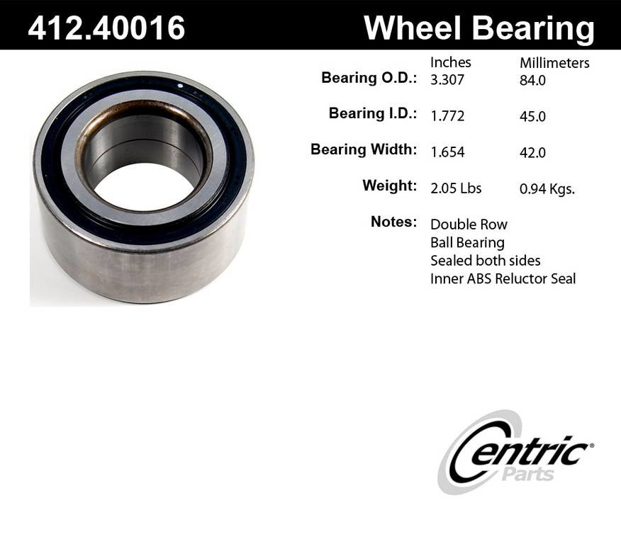 centric parts premium double row wheel bearing  frsport 412.40016