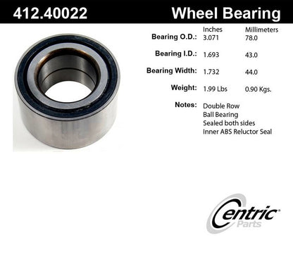 Stoptech Centric Standard Ball Bearing - Front 412.40022E