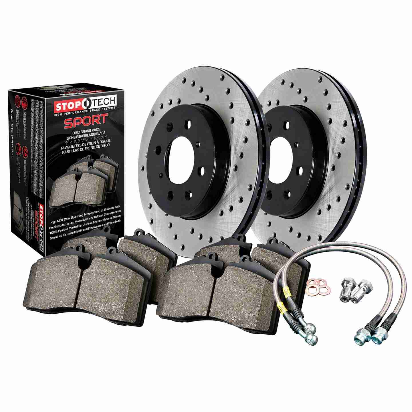 StopTech Disc Brake Pad and Rotor Kit Sport Kit - Drilled