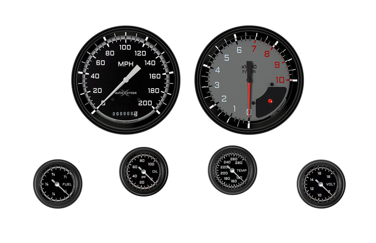 Classic Instruments Autocross Grey 6 Gauge Set 2-1/8 Full Sweep CLAAX151GBLF