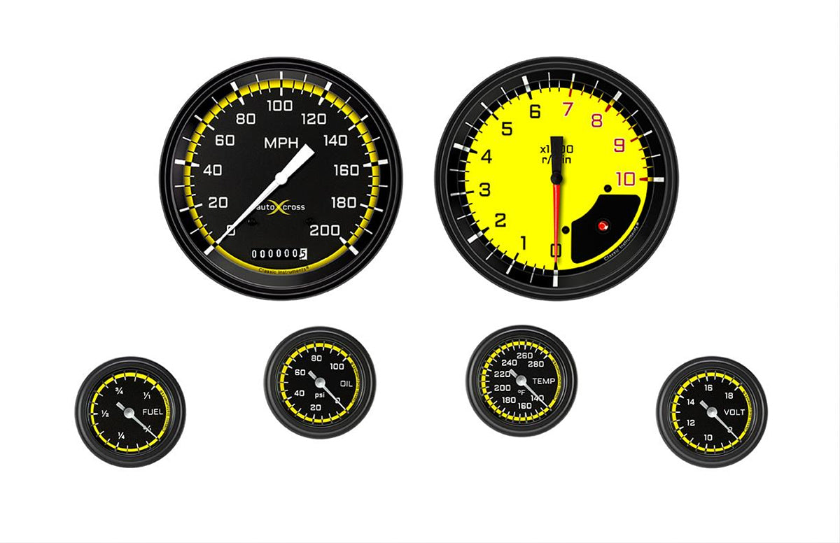 Classic Instruments Autocross Yellow 6 Gauge Set 2-1/8 Full Sweep CLAAX151YBLF