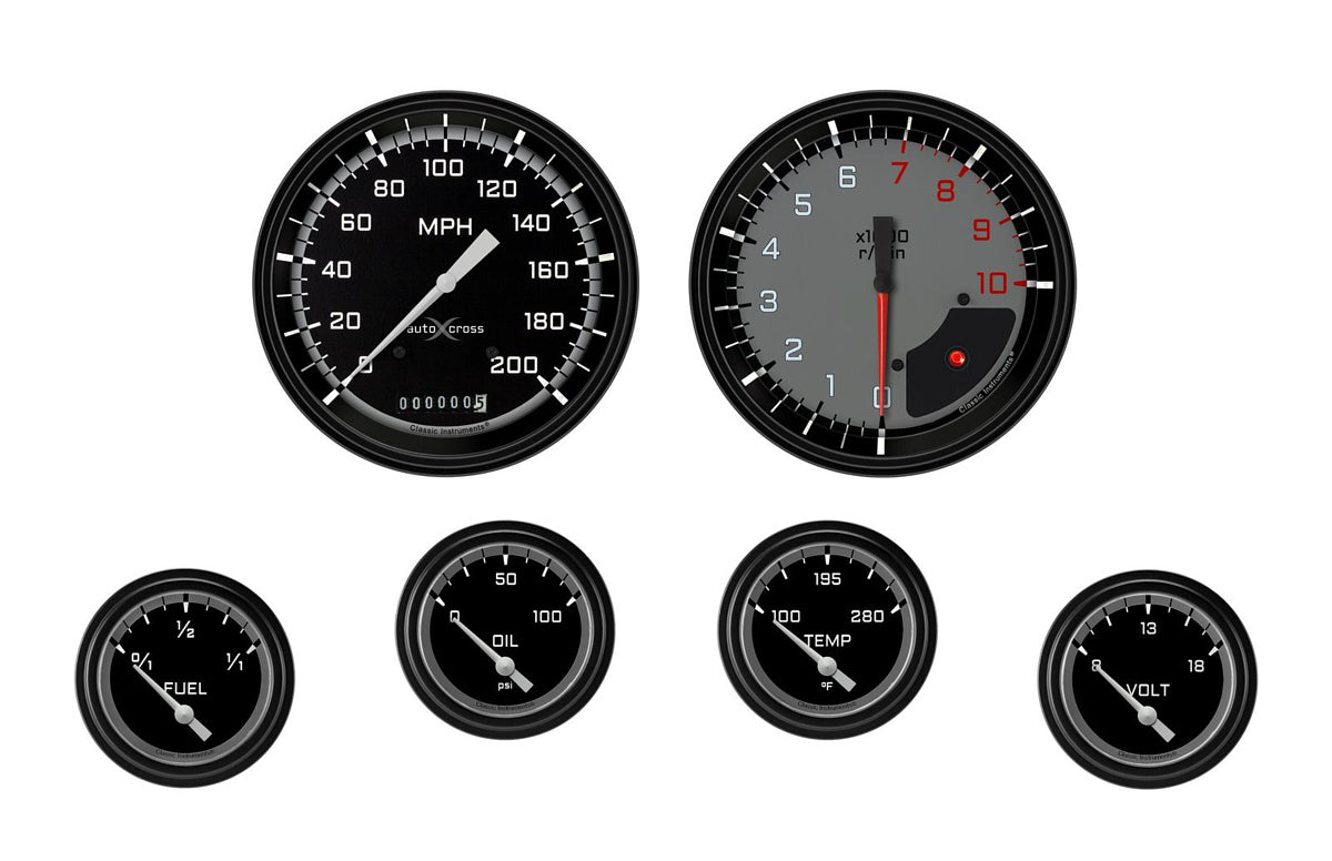 Classic Instruments Autocross Grey 6 Gauge Set 2-5/8 Short Sweep CLAAX251GBLF