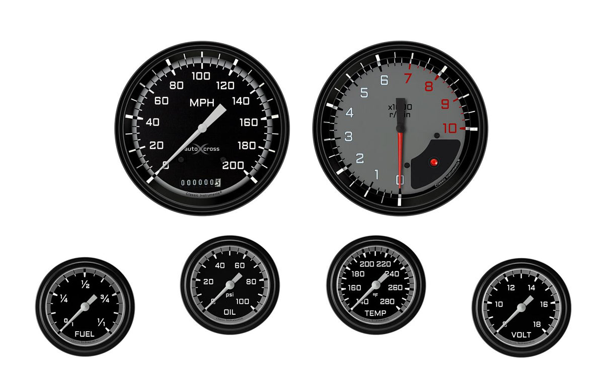 Classic Instruments Autocross Grey 6 Gauge Set 2-5/8 Full Sweep CLAAX351GBLF