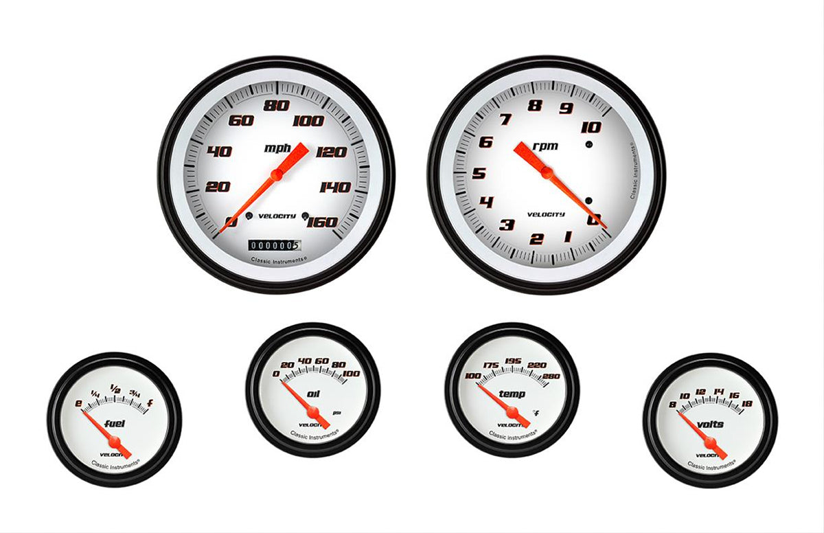 Classic Instruments Velocity White 6 Gauge Set 2-5/8 Short Sweep CLAVS251WBLF