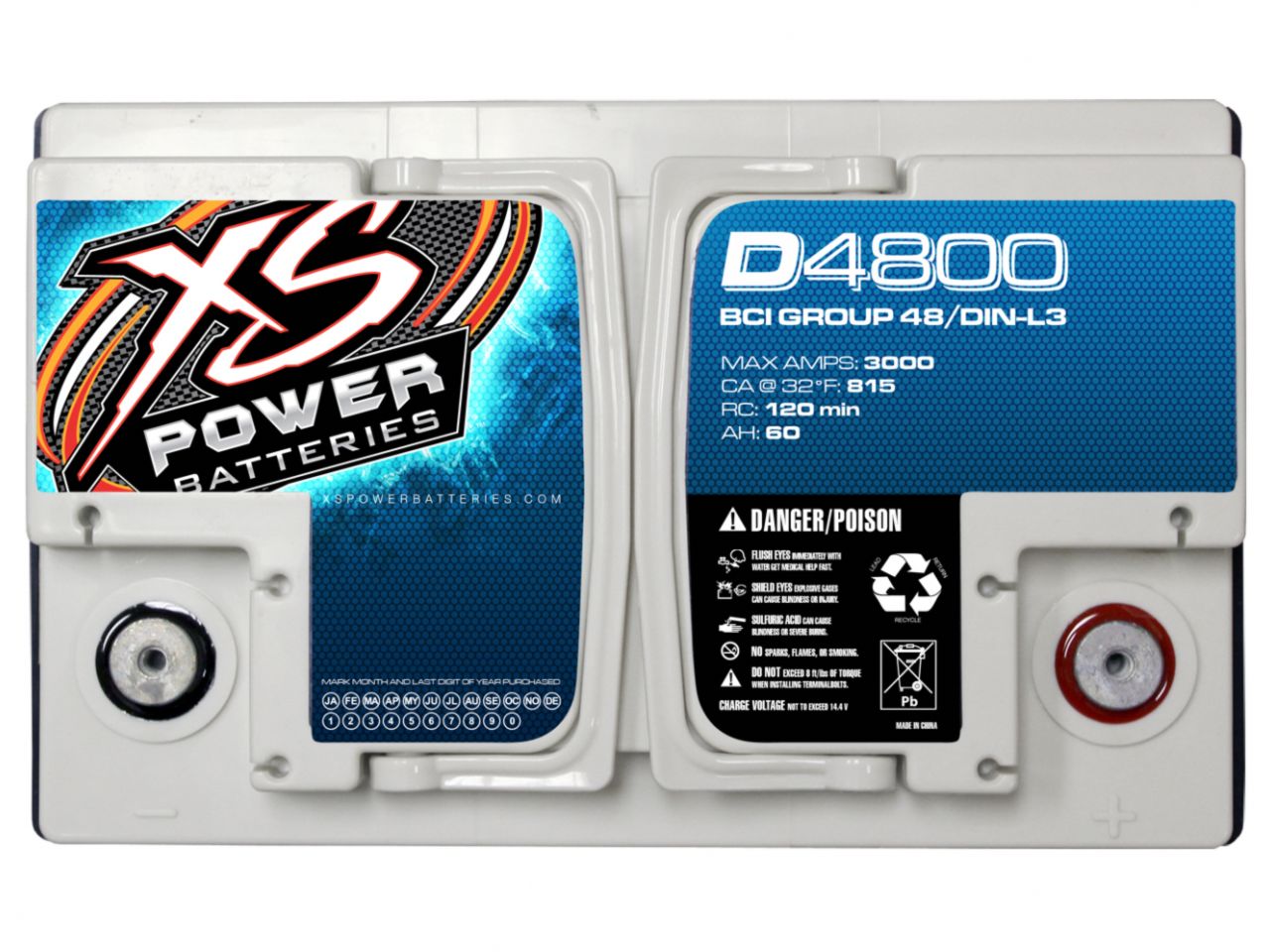XS Power 12V BCI Group 48 AGM Battery, Max Amps 3000A, CA: 815 Ah: 60