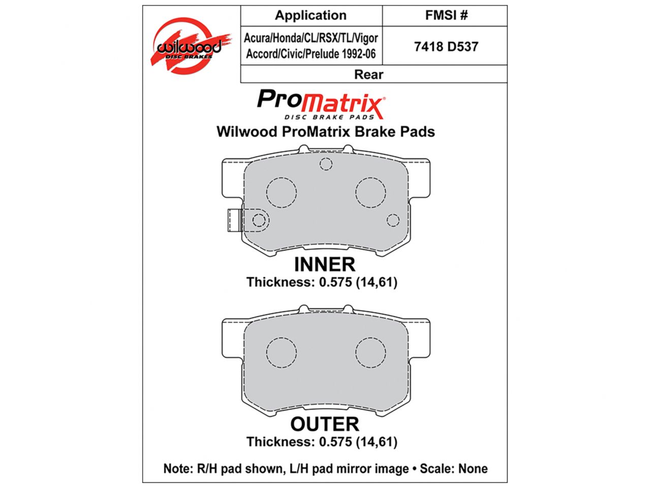 Wilwood Pad Set, Promatrix, D537