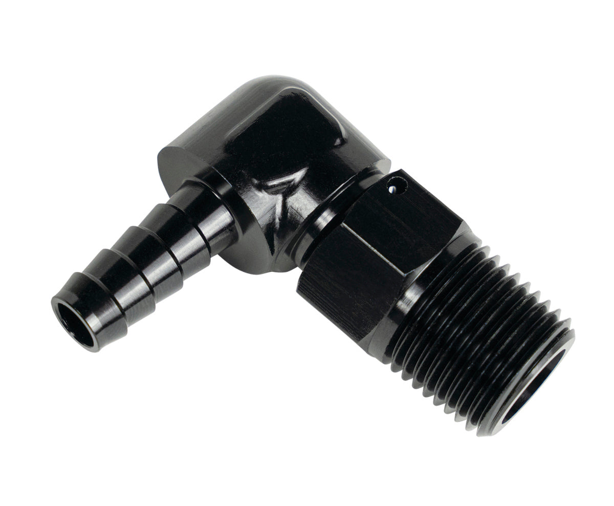 Derale Fitting 90 Degree 7/8-14 to 3/8in Barb DER59406