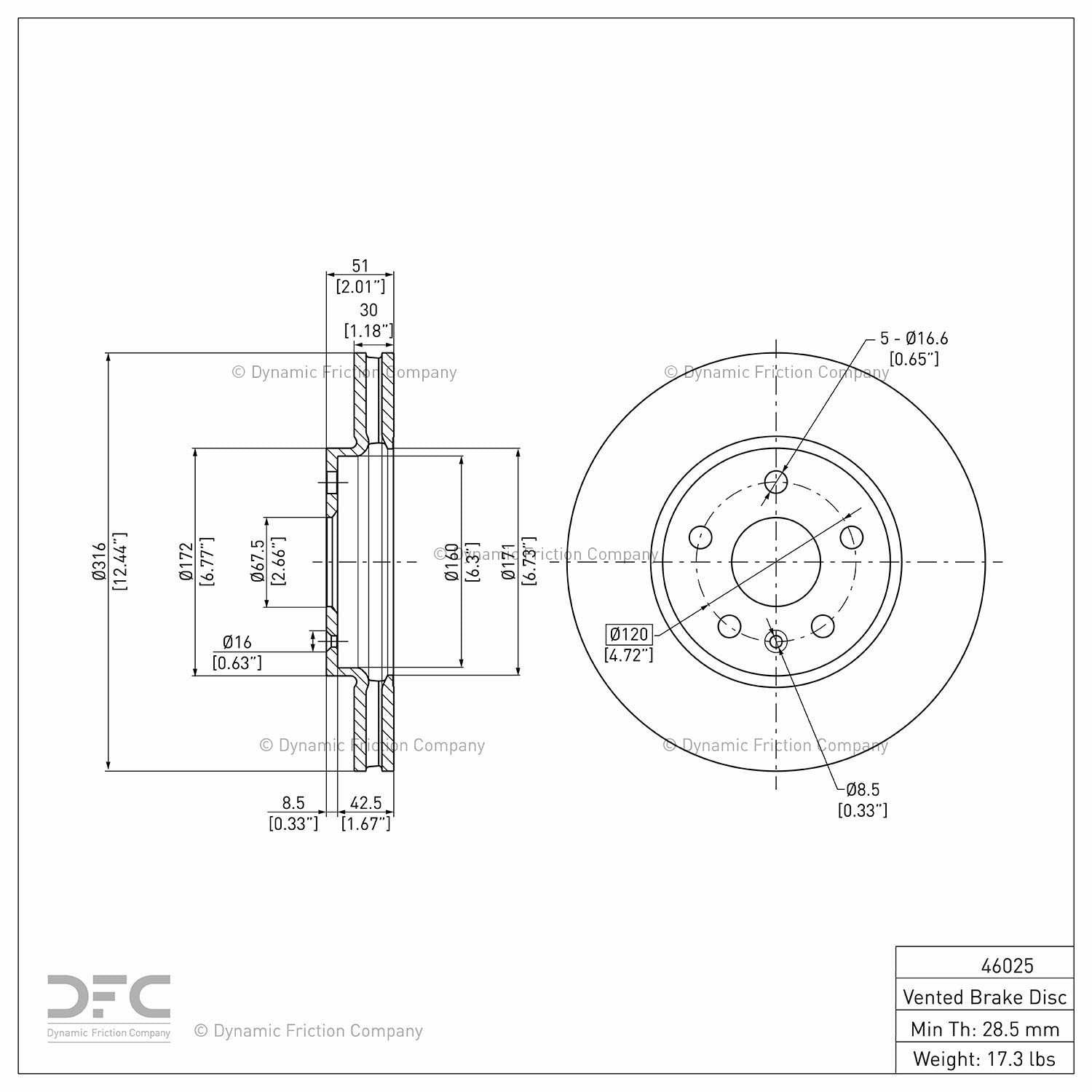 dynamic friction company disc brake rotor  frsport 600-46025