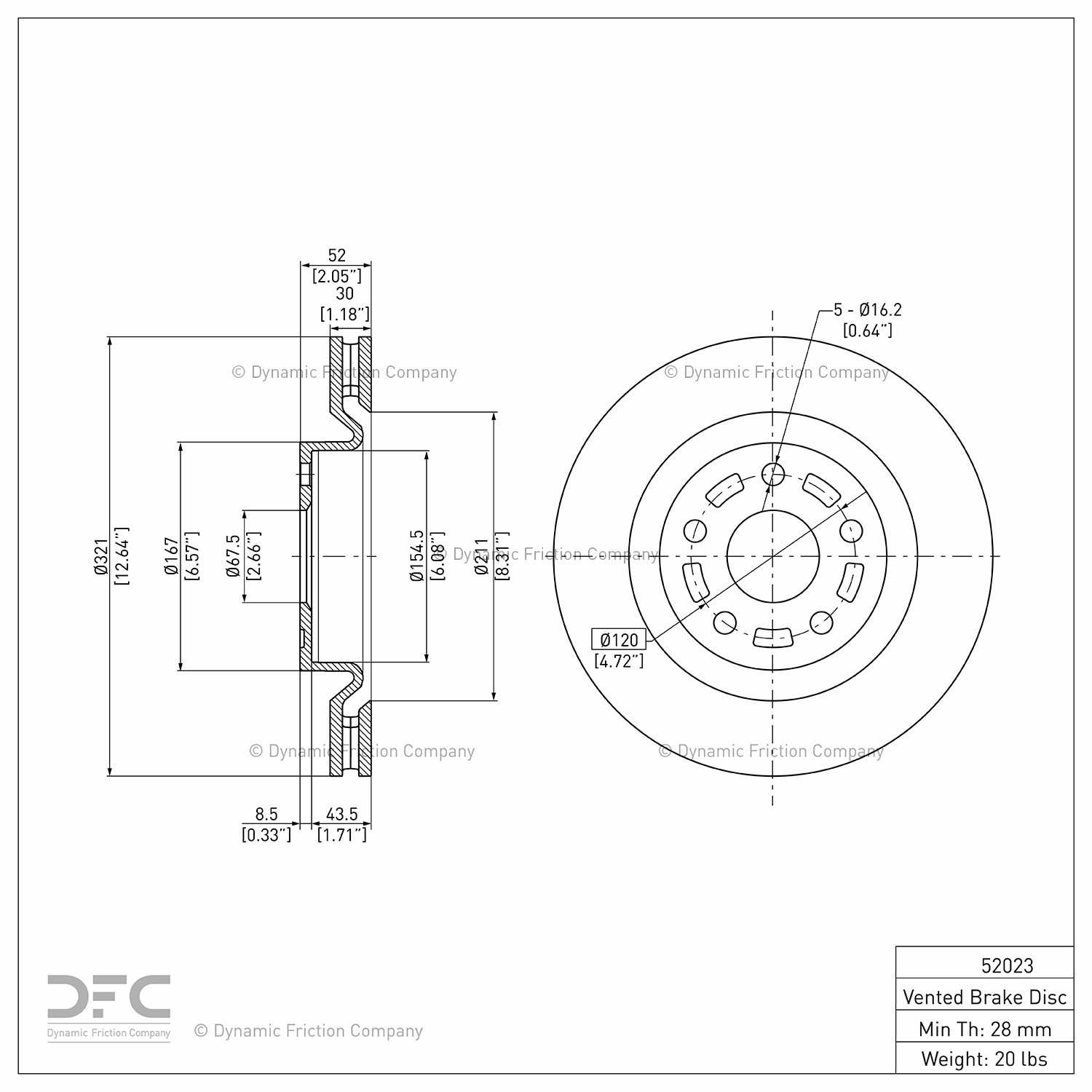 dynamic friction company disc brake rotor  frsport 600-52023