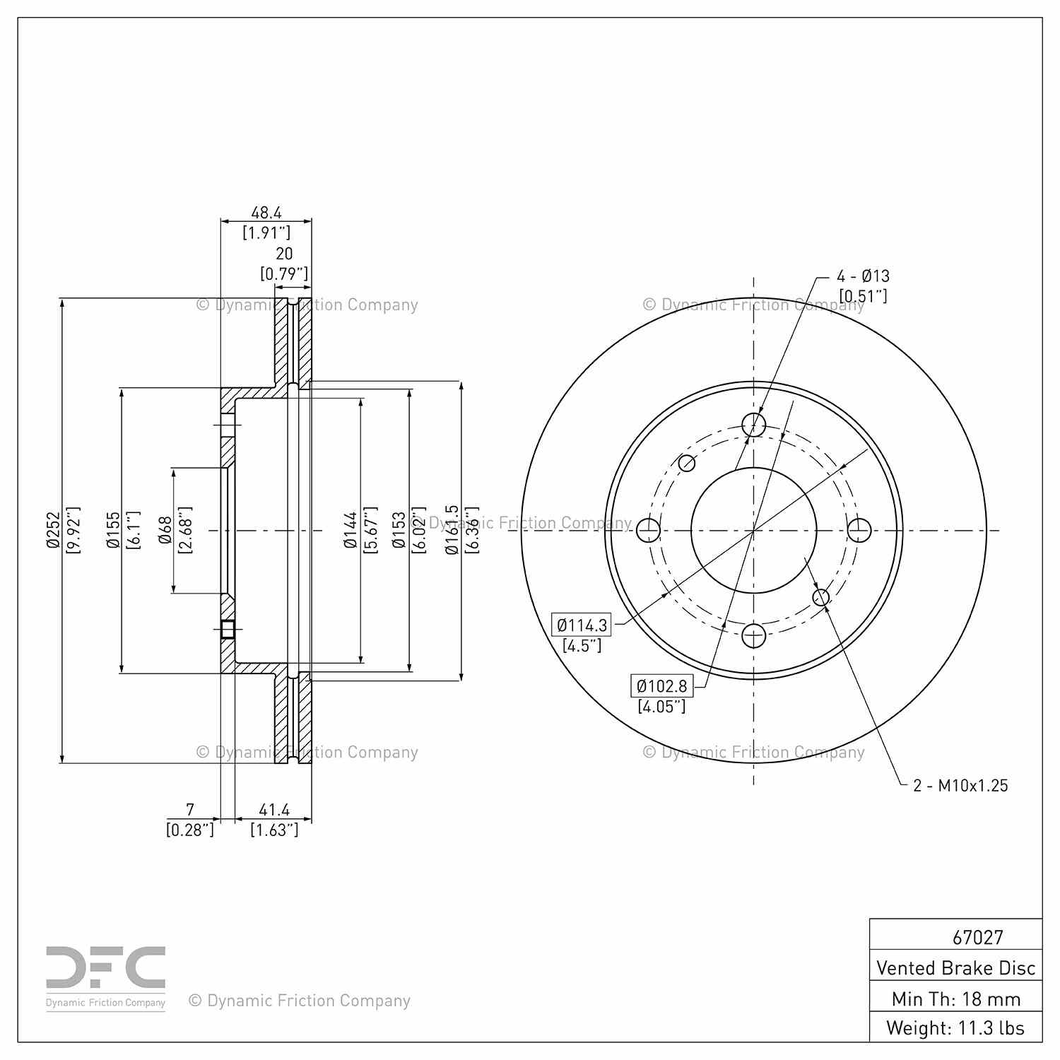 dynamic friction company disc brake rotor  frsport 600-67027