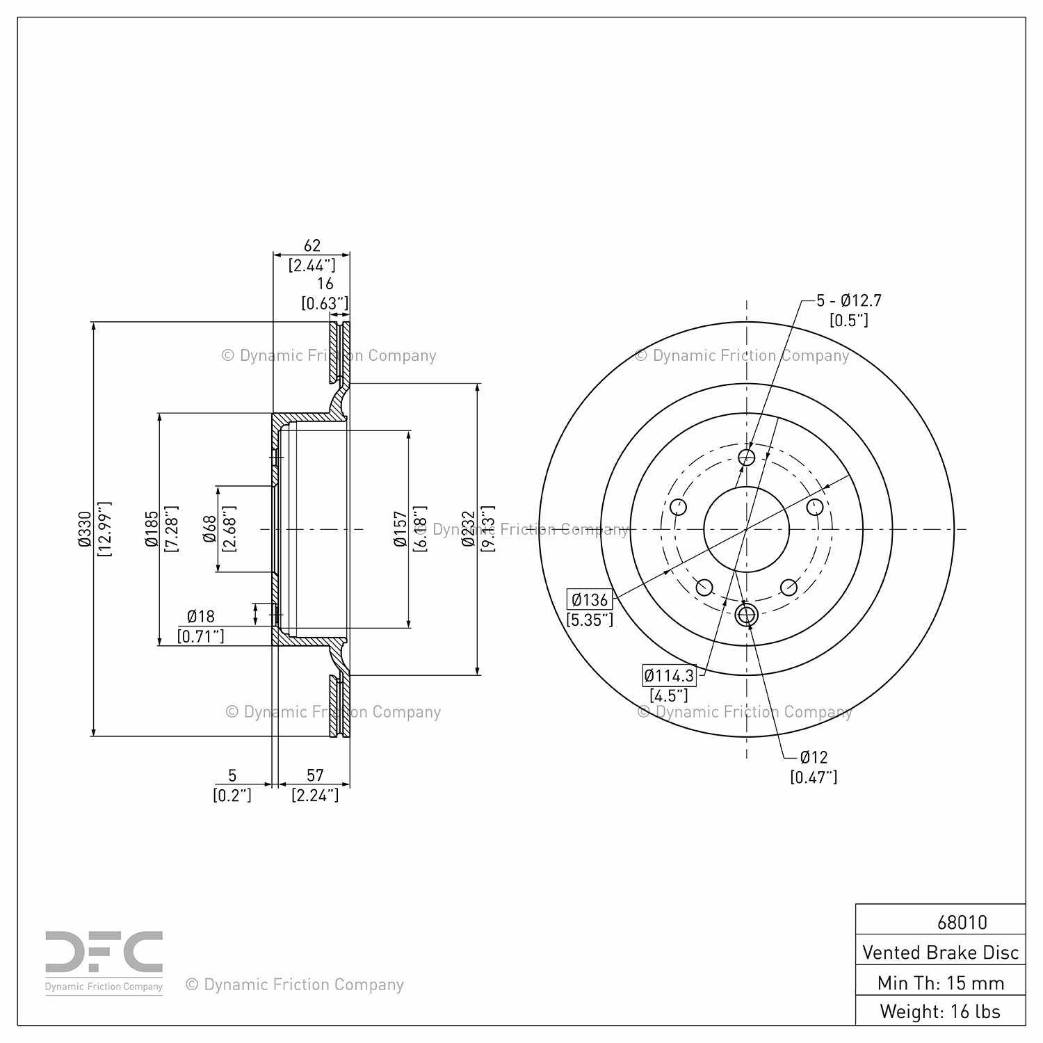 dynamic friction company disc brake rotor  frsport 600-68010