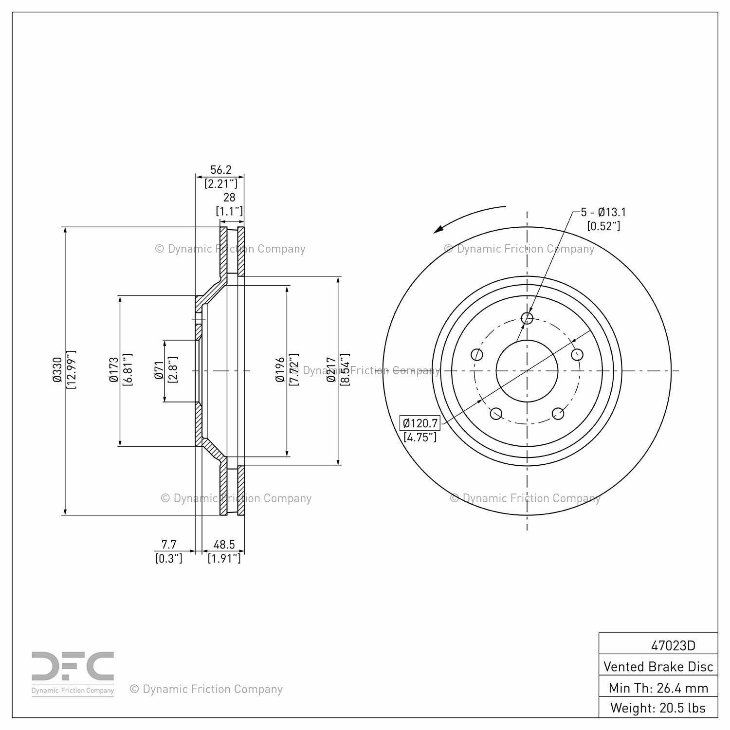 dynamic friction company disc brake rotor  frsport 604-47023d