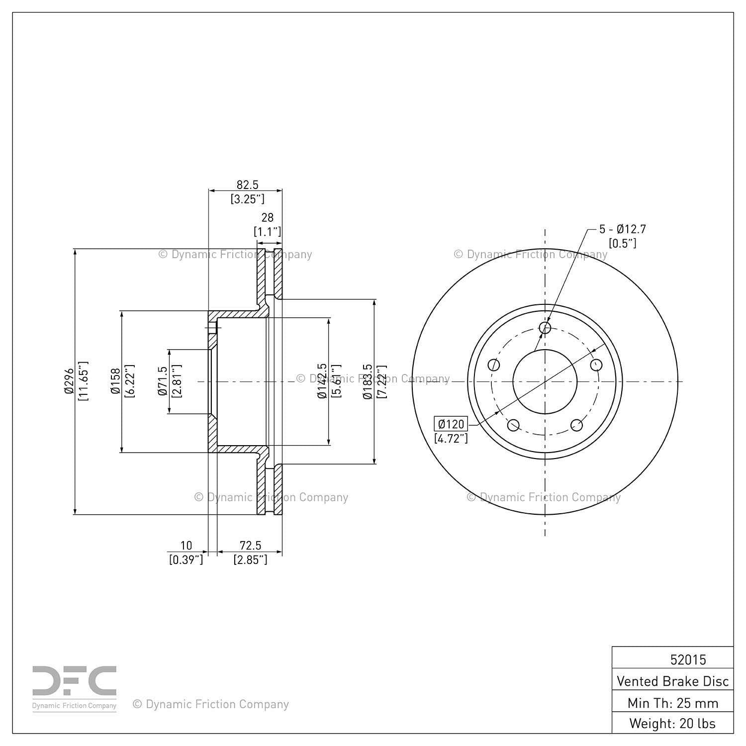 dynamic friction company disc brake rotor  frsport 604-52015