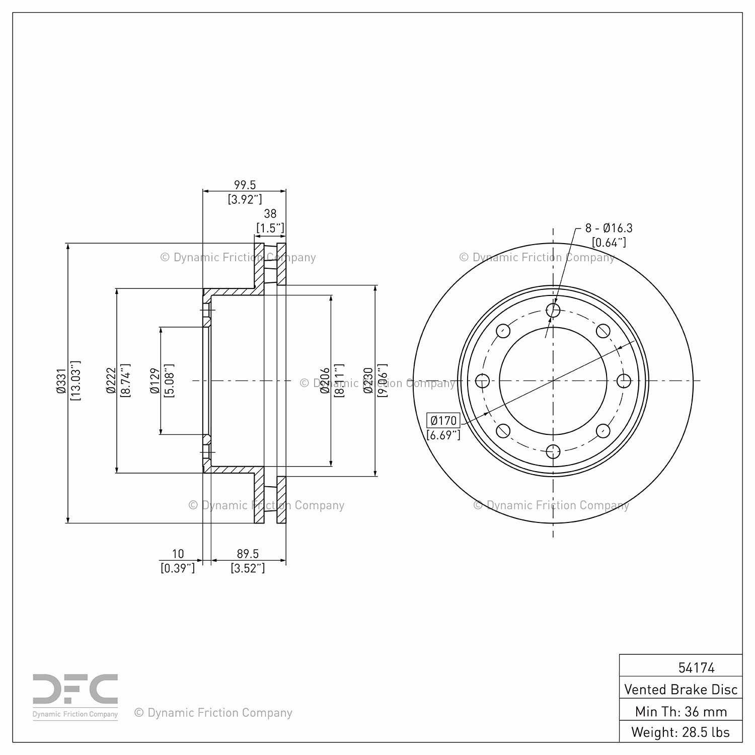 dynamic friction company disc brake rotor  frsport 604-54174