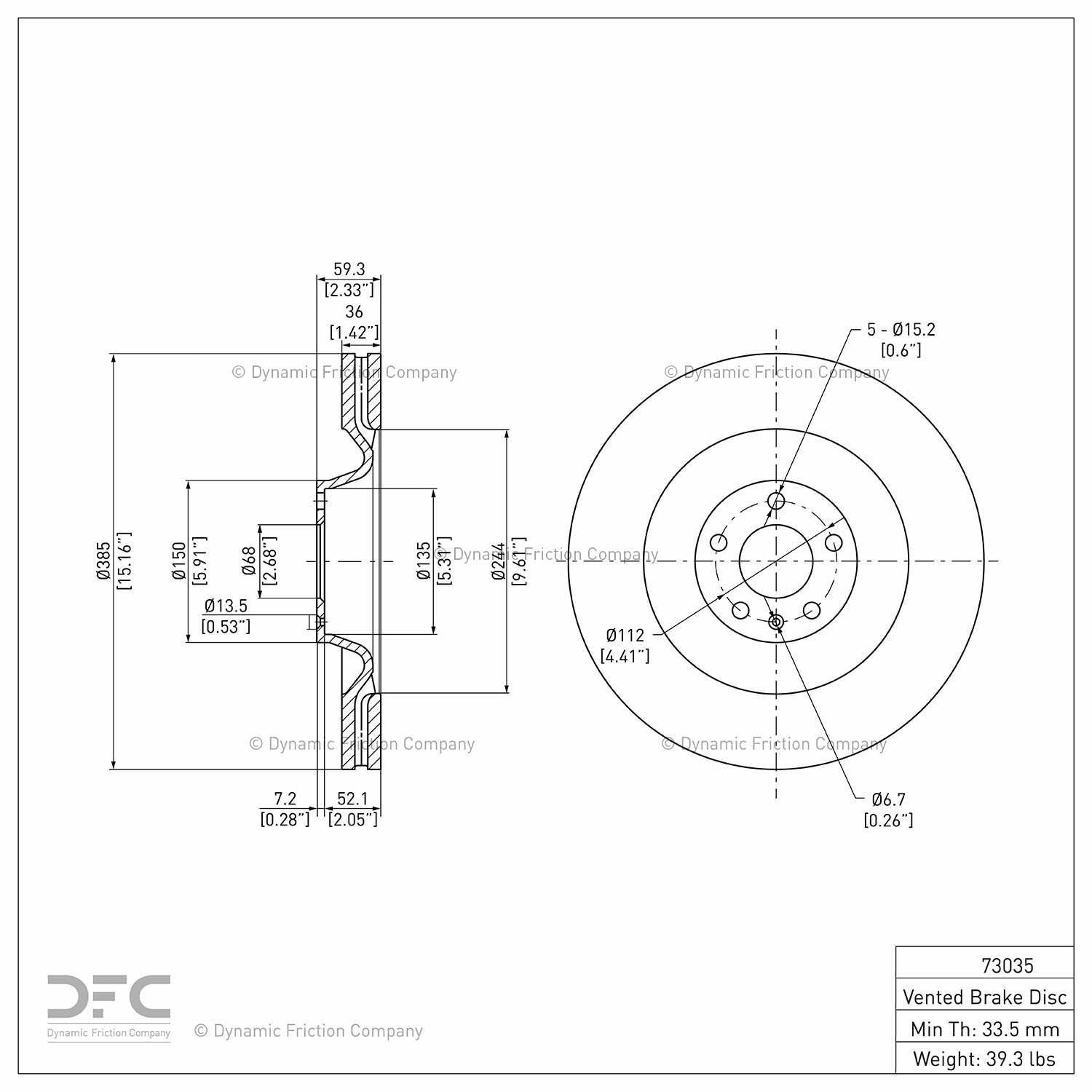 dynamic friction company disc brake rotor  frsport 604-73035