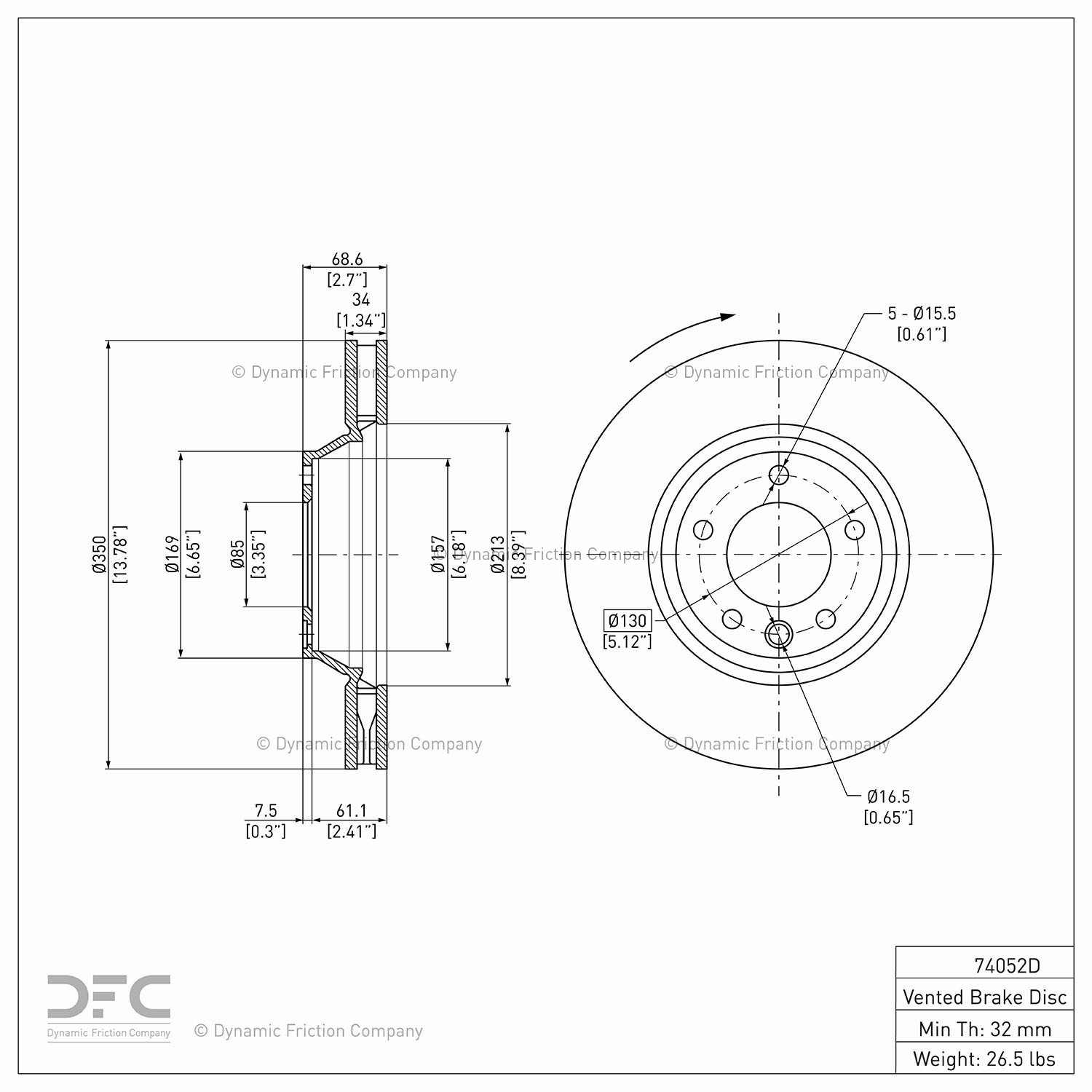 dynamic friction company disc brake rotor  frsport 604-74052d