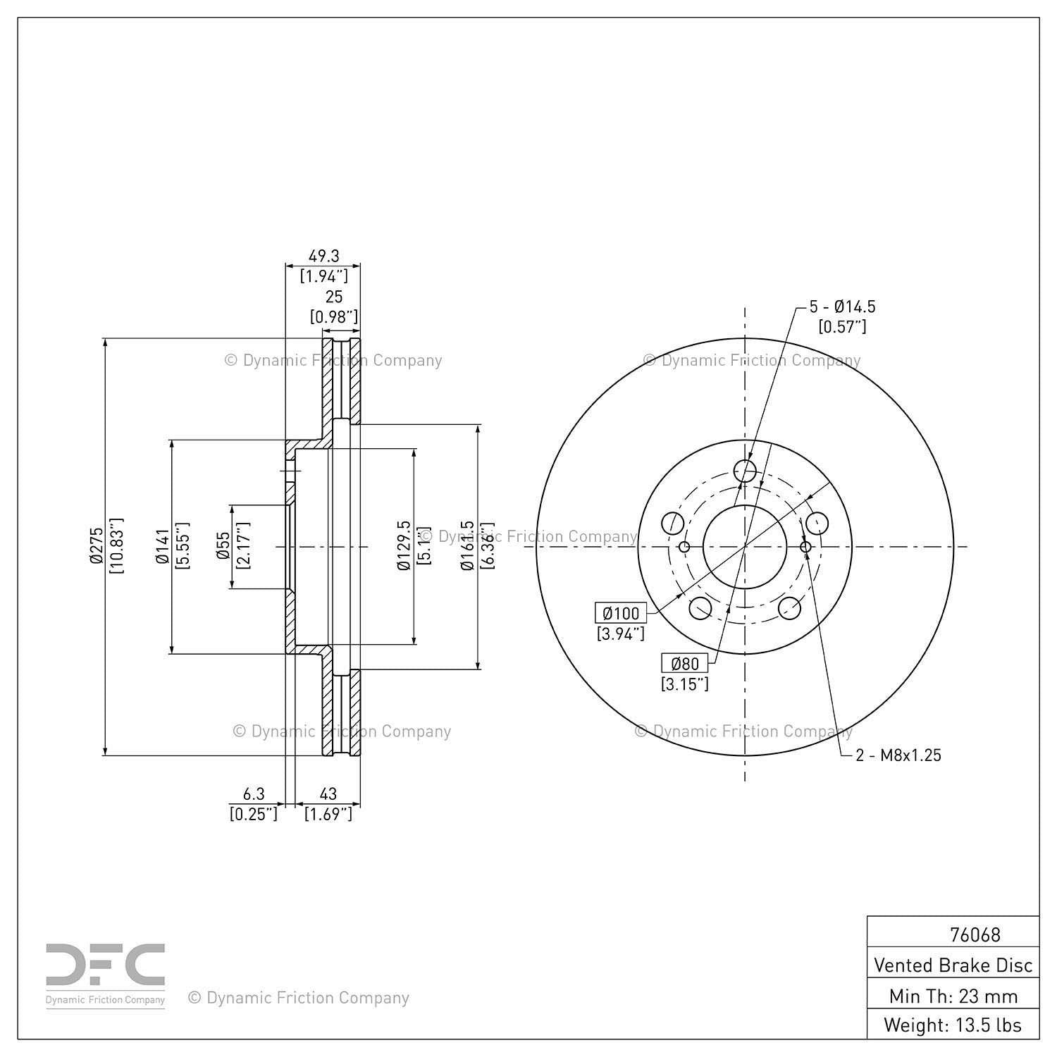 dynamic friction company disc brake rotor  frsport 604-76068