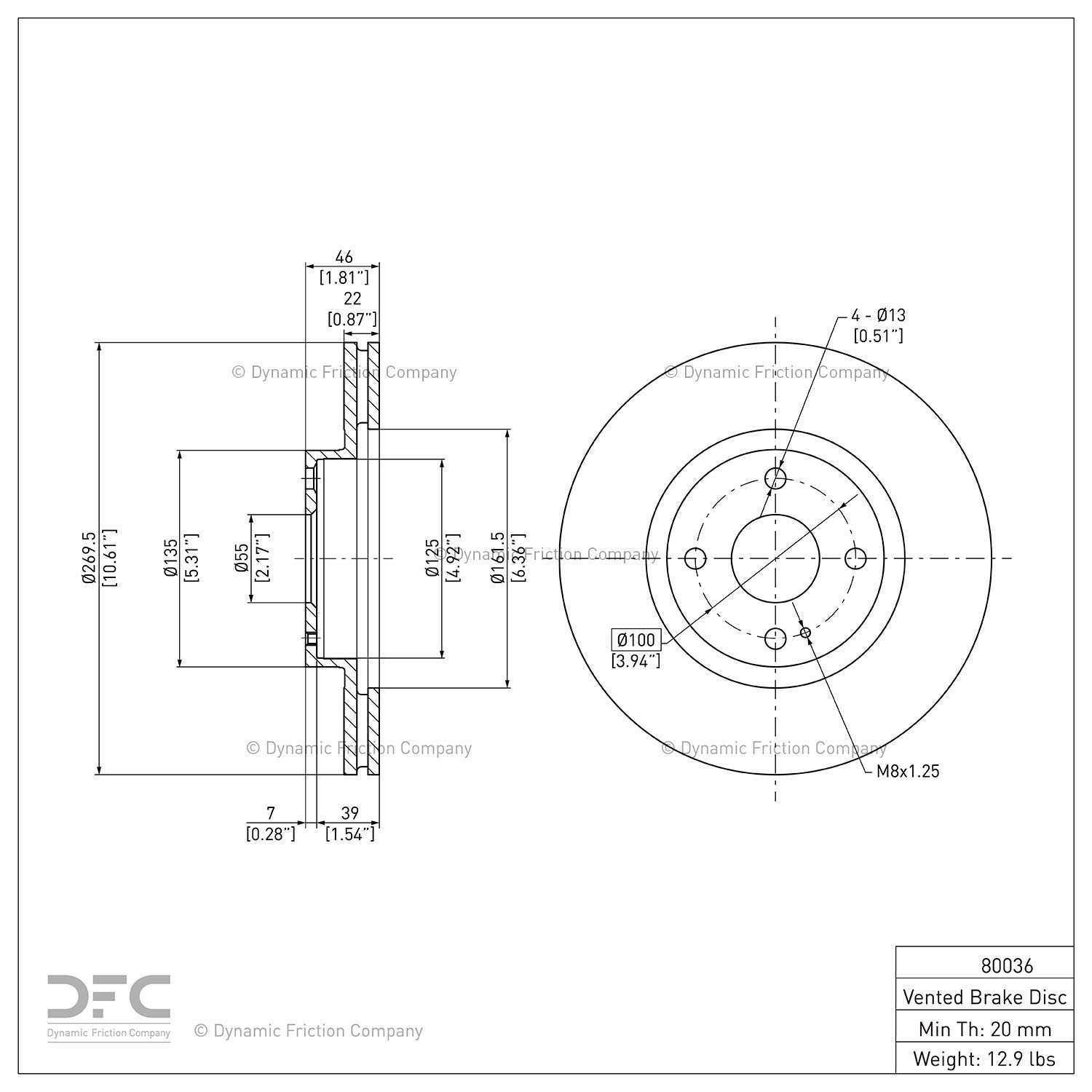 dynamic friction company disc brake rotor  frsport 604-80036