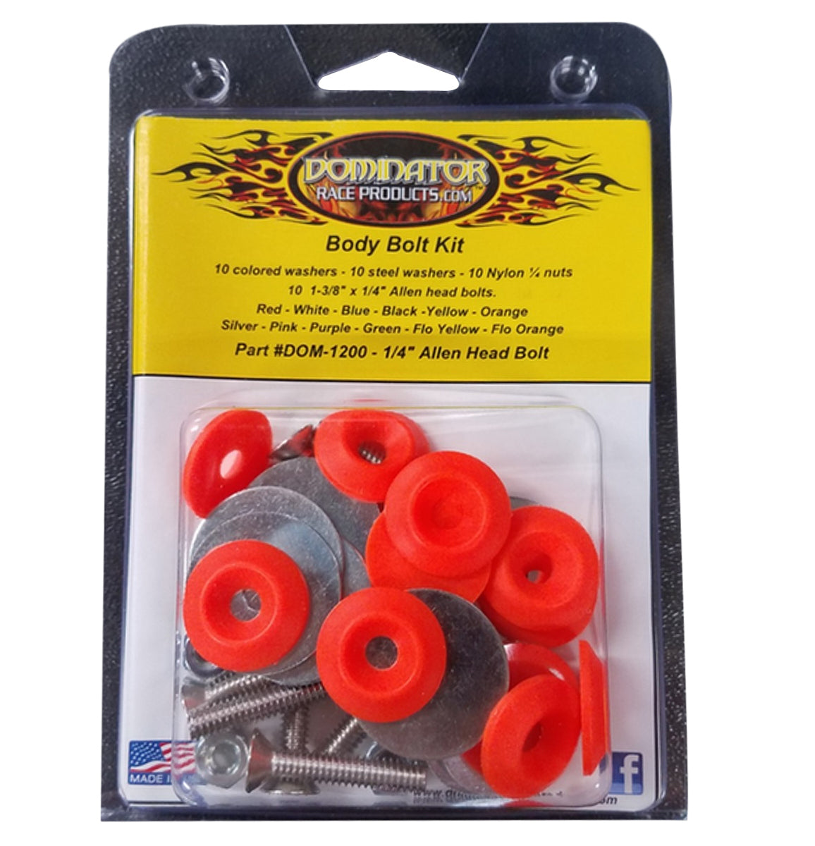 Dominator Racing Products Body Bolt Kit Flou Orange Allen Head DOM1200-A-FLO-OR