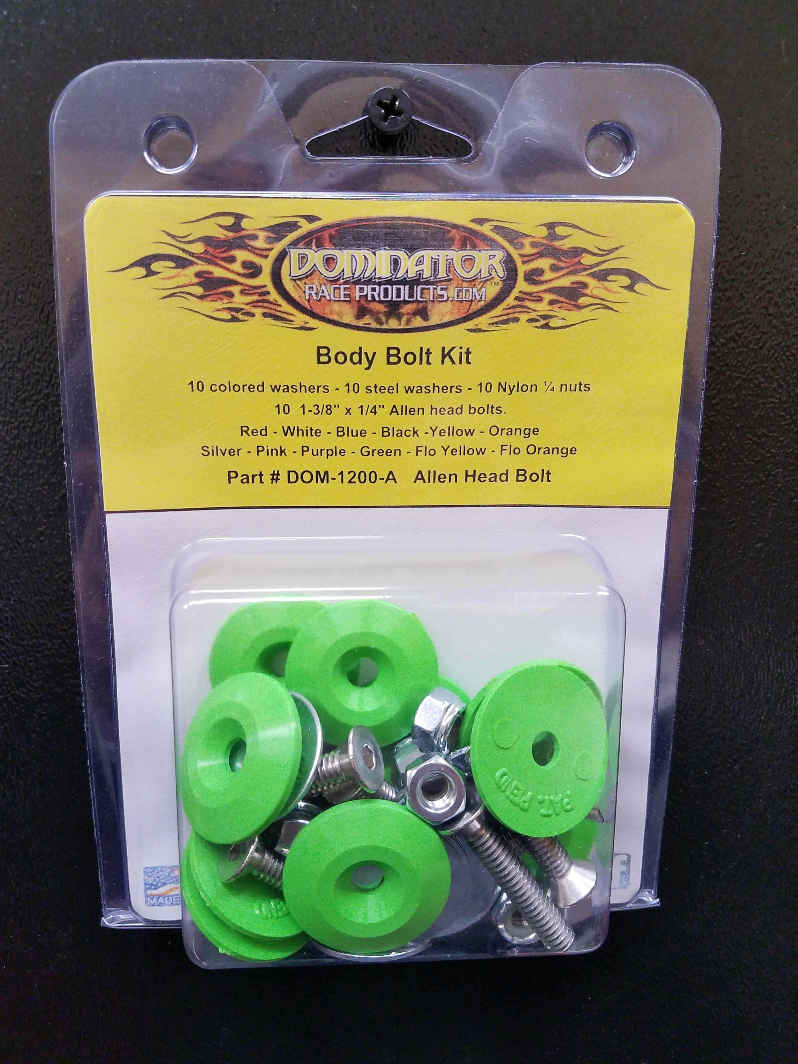 Dominator Racing Products Body Bolt Kit Xtreme Green Allen Head DOM1200-A-XG