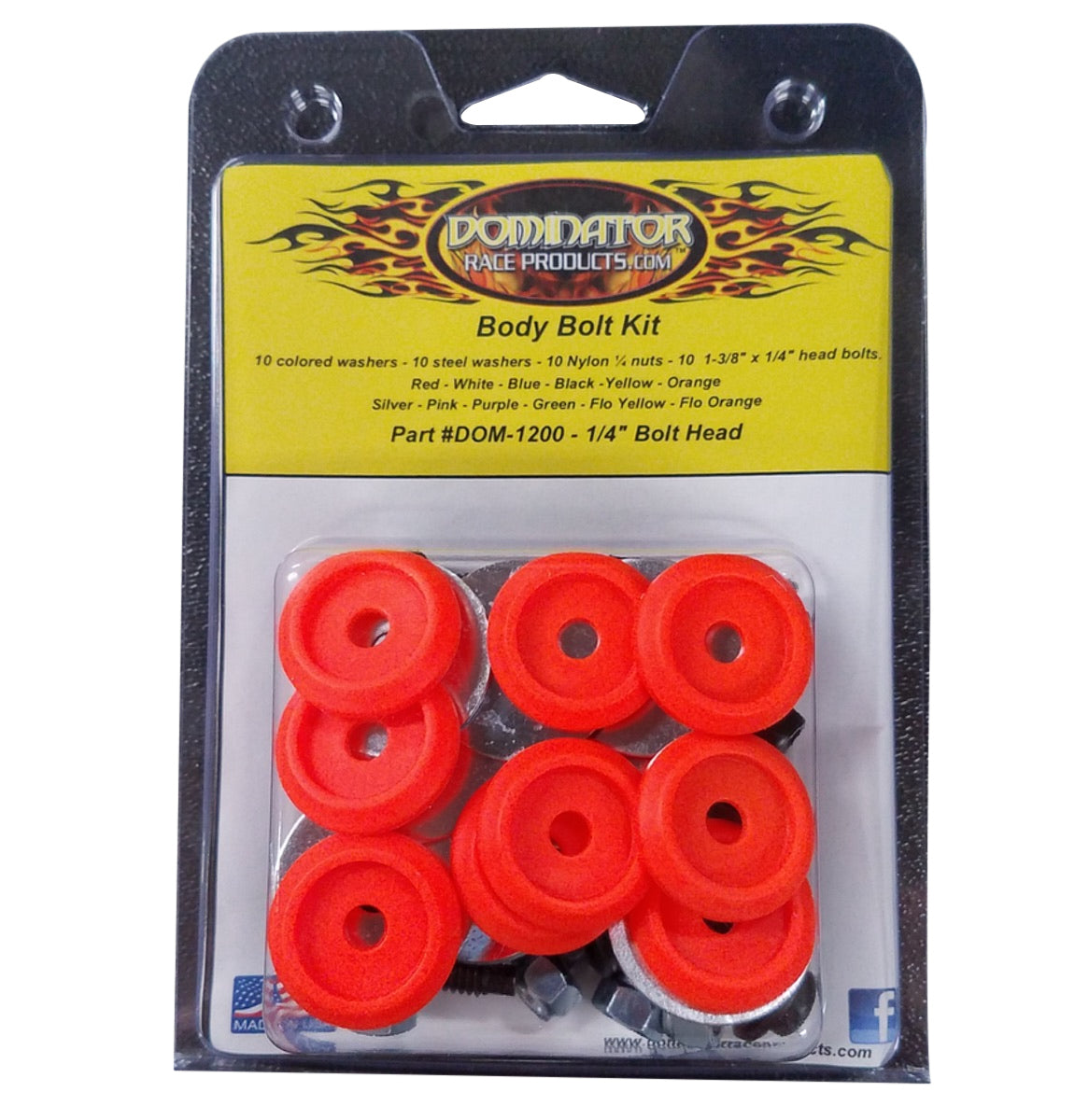 Dominator Racing Products Body Bolt Kit Flou Orange Hex Head DOM1200-B-FLO-OR