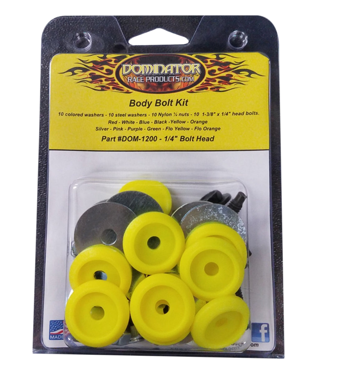 Dominator Racing Products Body Bolt Kit Flou Yellow Hex Head DOM1200-B-FLO-YE