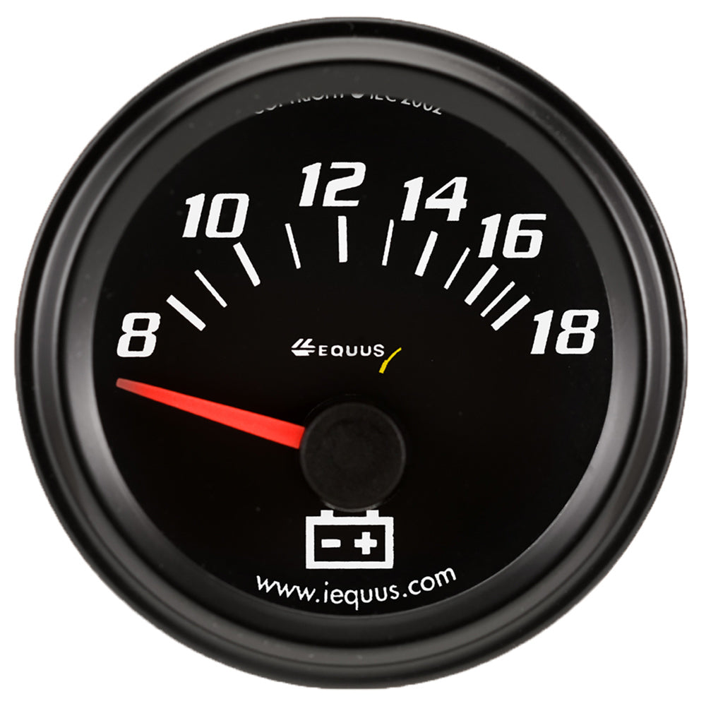 Equus 2.0 Dia Voltmeter Gauge Black 8-18 Volts EQUE6268