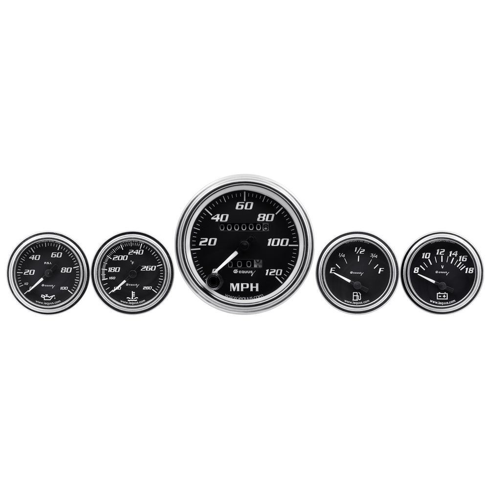 Equus 5-Piece Gauge Set Black Face/Chrome Bezel EQUE7500