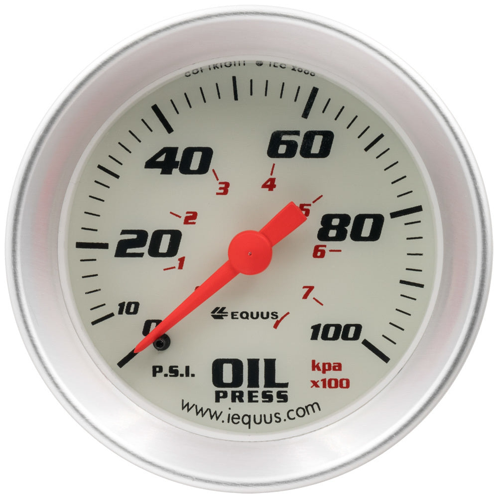 Equus 2.0 Dia Oil Pressure Gauge Silver 0-100psi EQUE8244