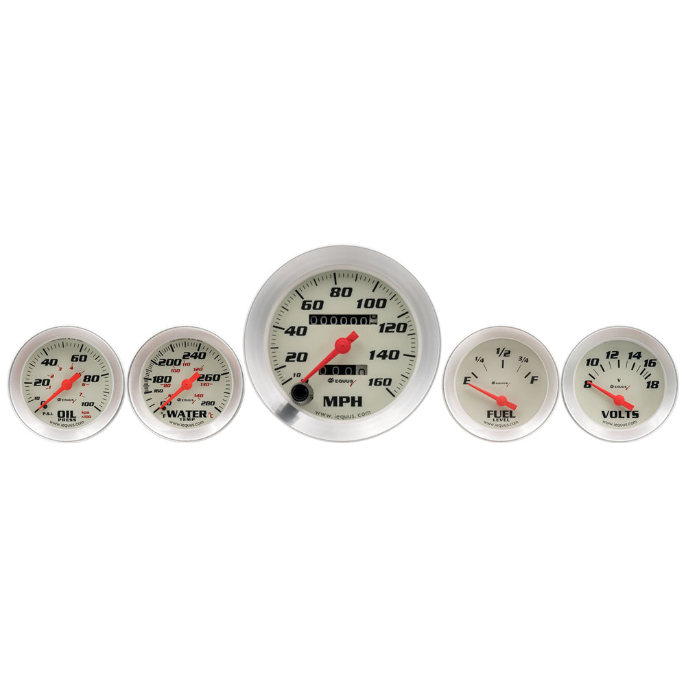 Equus 5-Piece Gauge Set White Face/Silver Bezel EQUE8500