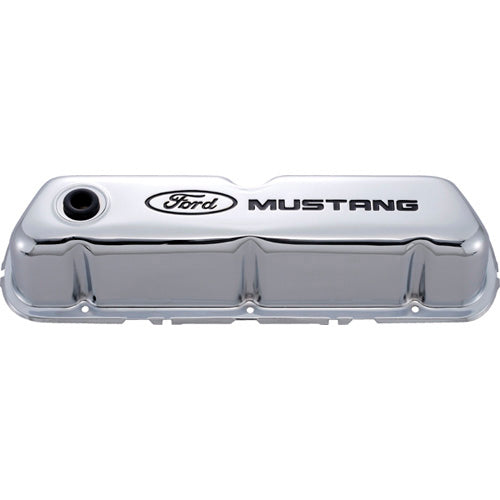 Ford Chrome Steel Valve Cover Set w/Mustang Logo FRD302-100