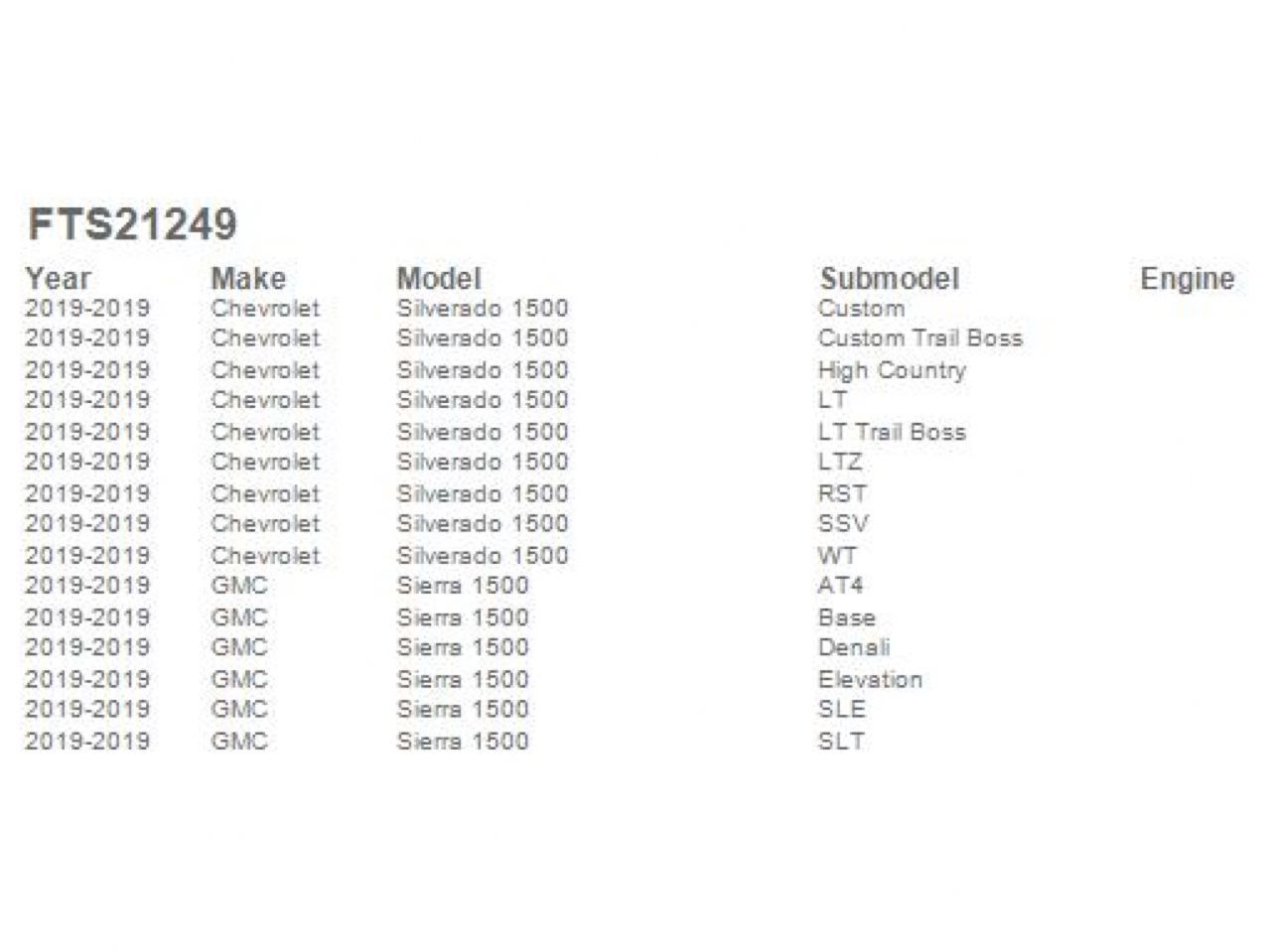 Fabtech Vehicle Parts FTS21249 Item Image