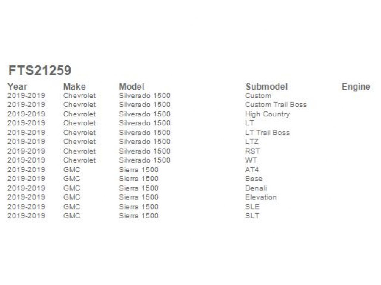 Fabtech Vehicle Parts FTS21259 Item Image