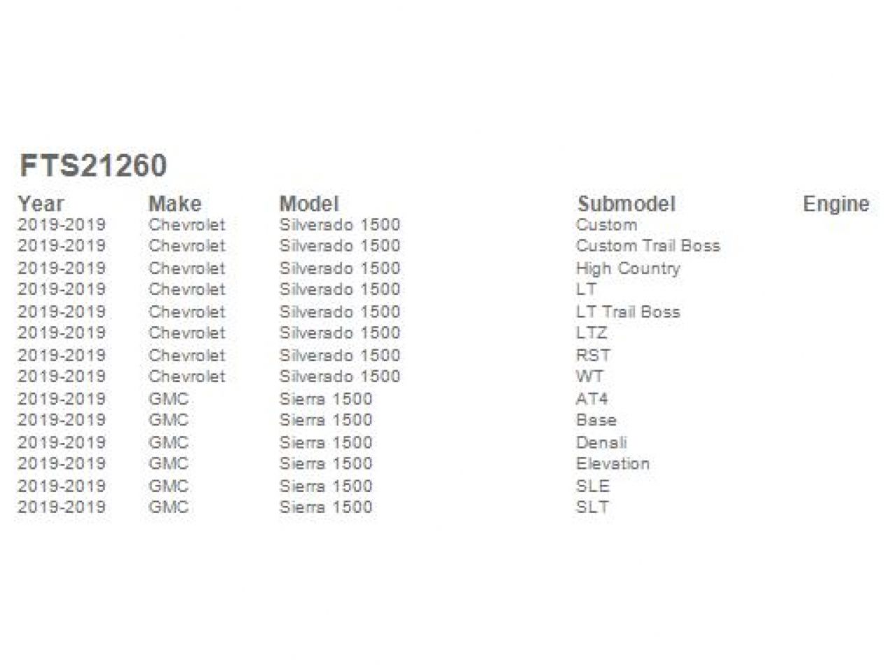 Fabtech Vehicle Parts FTS21260 Item Image