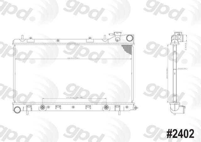 Global Parts Distributors LLC Radiator  top view frsport 2402C