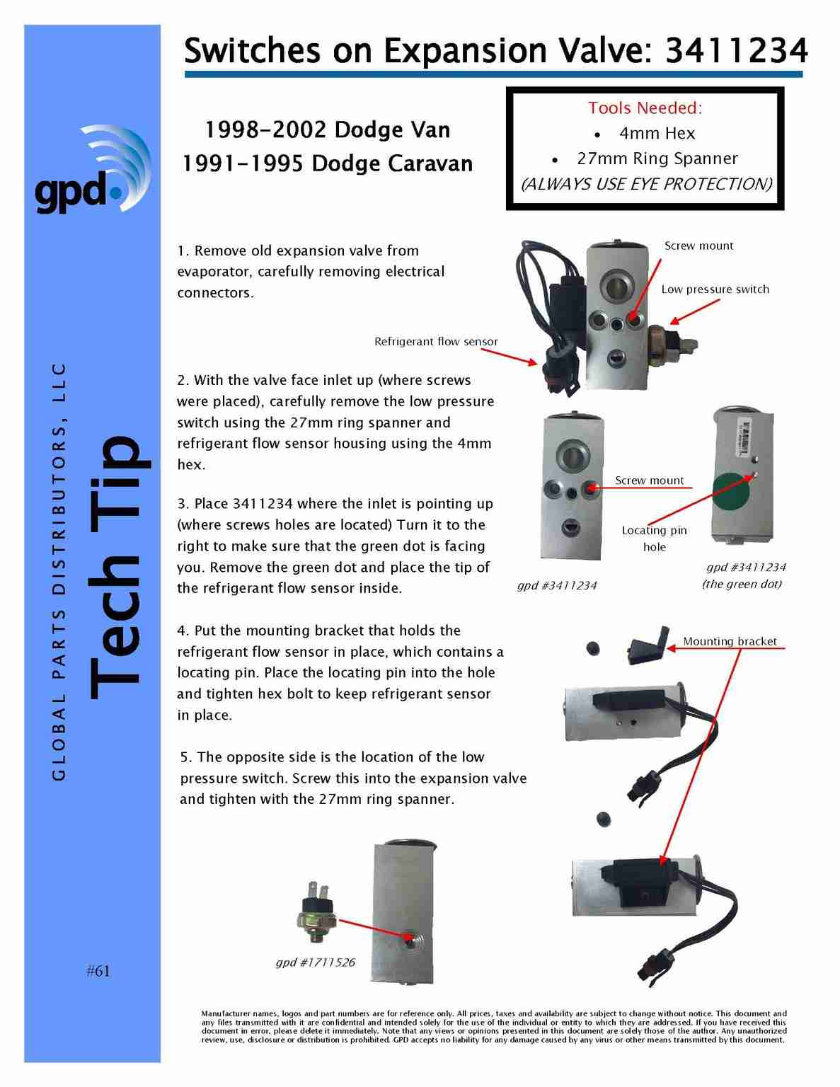 global parts distributors llc a/c expansion valve  frsport 3411234