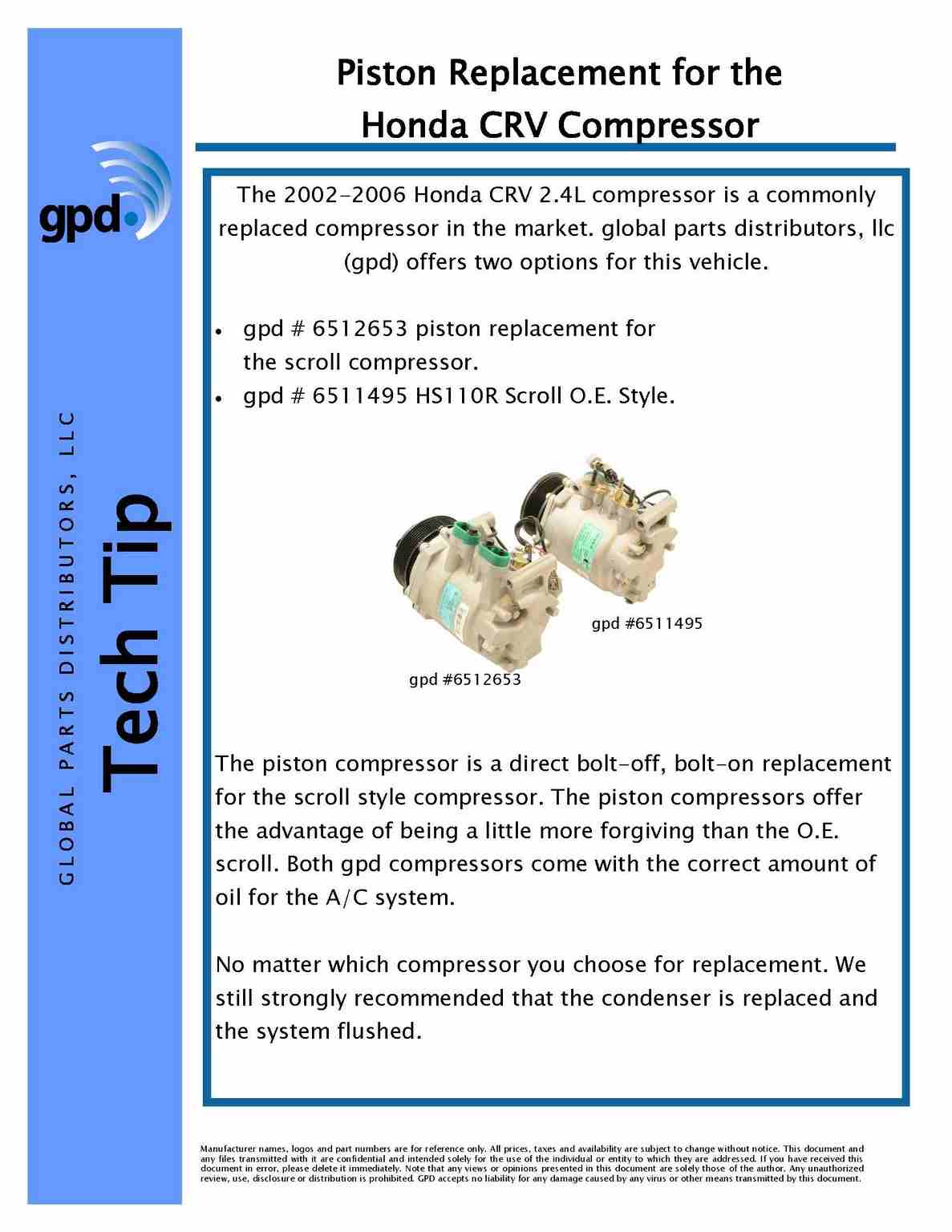 global parts distributors llc a/c compressor  frsport 6511495