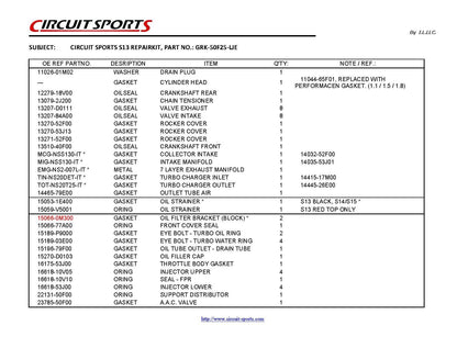Circuit Sports Gasket Replacement Kit – Nissan S13 SR20DET