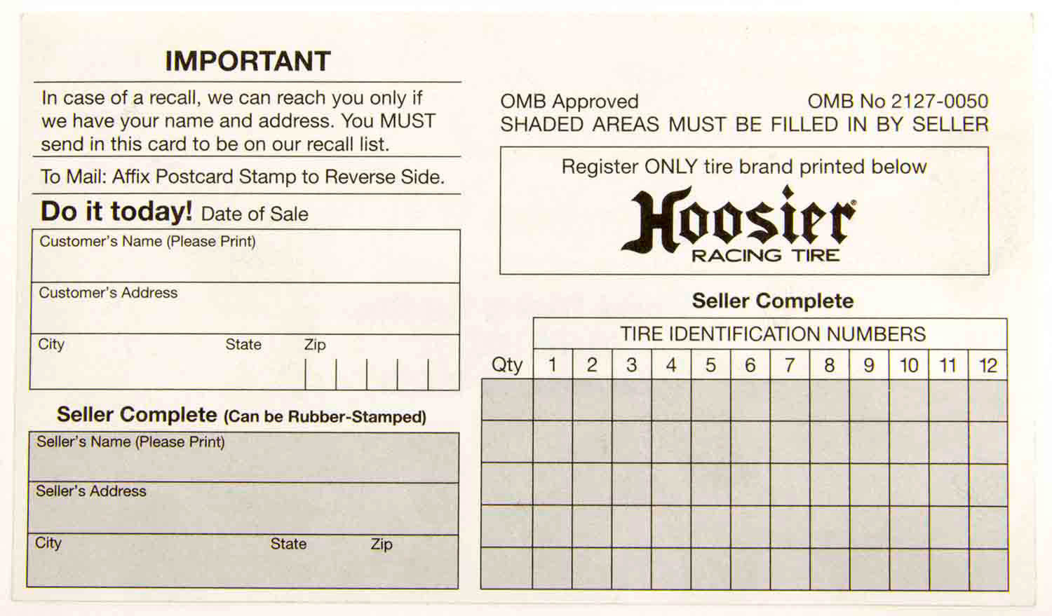 Hoosier Hoosier Registration Card HOOCIM200