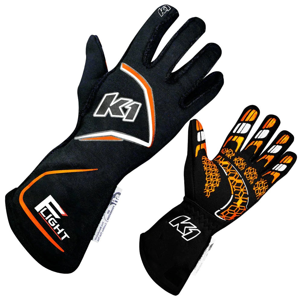 K1 Racegear Gloves Flight Large Black-Flo Orange K1R23-FLT-NFO-L