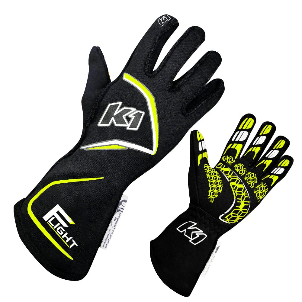 K1 Racegear Gloves Flight Medium Black-Flo Yellow K1R23-FLT-NFY-M