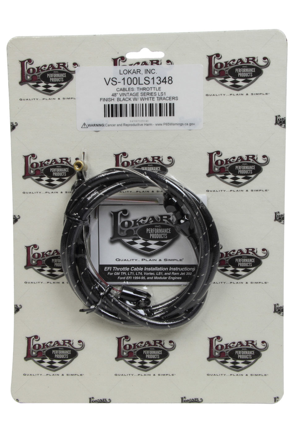 Lokar VS Throttle Cable Black Black Wrap w/ White Trac LOKVS-100LS1348