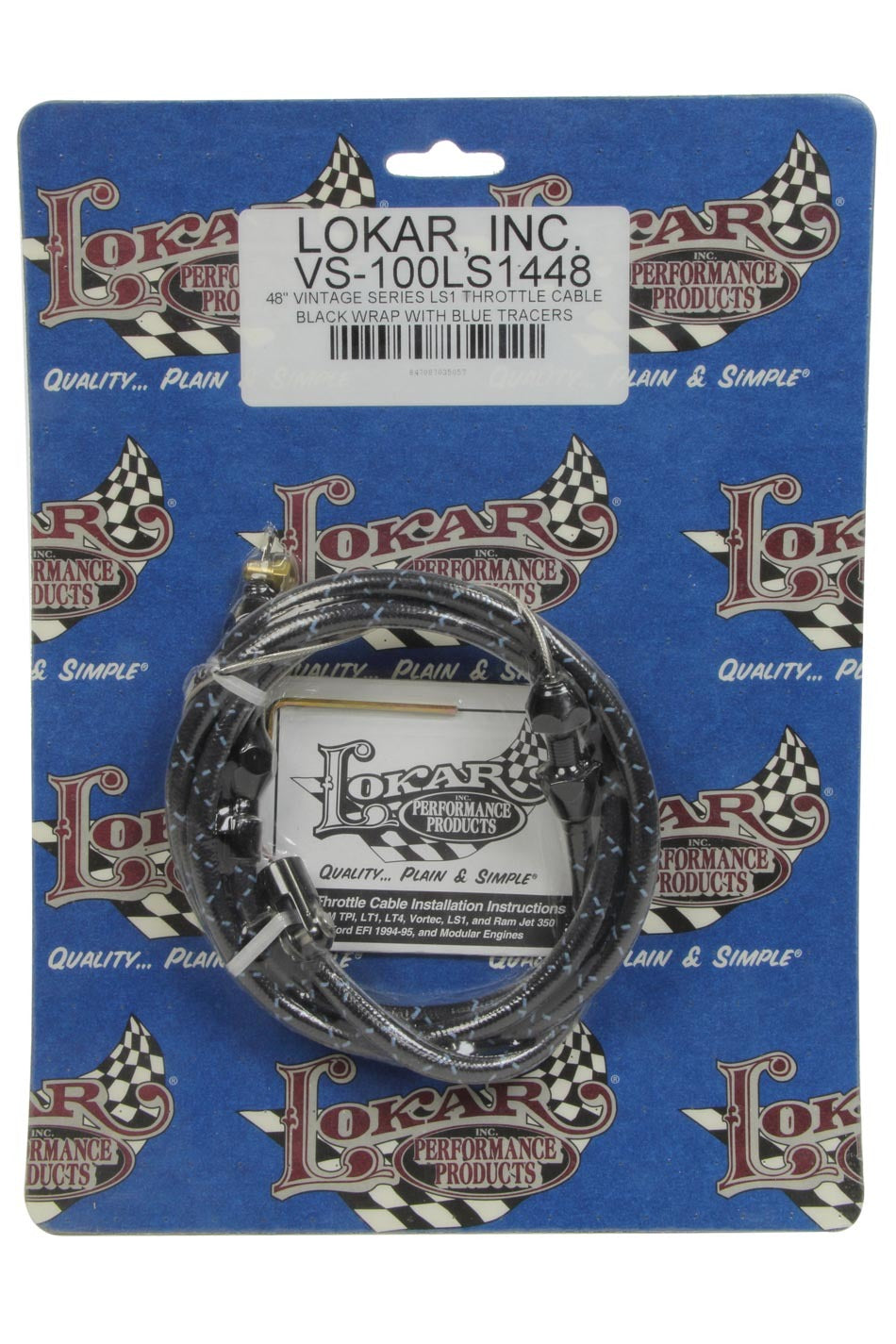 Lokar VS Throttle Cable Black Black Wrap w/ Blue Trace LOKVS-100LS1448