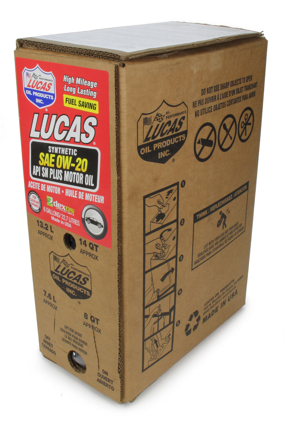 Lucas Oil Synthetic SAE 0W20 Oil 6 Gallon Bag In Box Dexos LUC18003