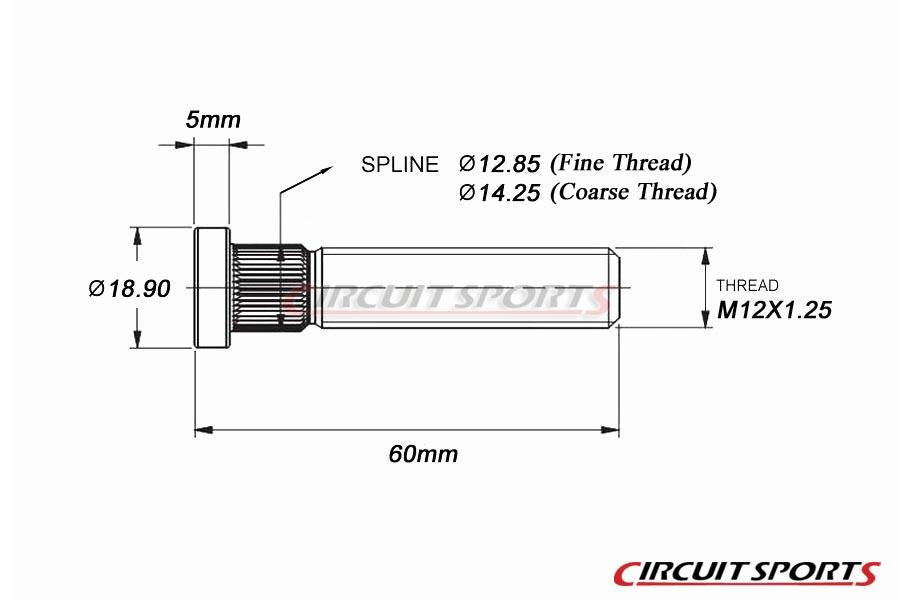 Circuit Sports Wheel Stud, Extended - 60mm (12.85mm Knurl)