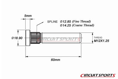Circuit Sports Wheel Stud, Extended - 60mm (14.25mm Knurl)