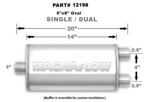 MagnaFlow Exhaust Products Stainless Muffler 3in Inlet/Dual 2.5in Out MAG12198