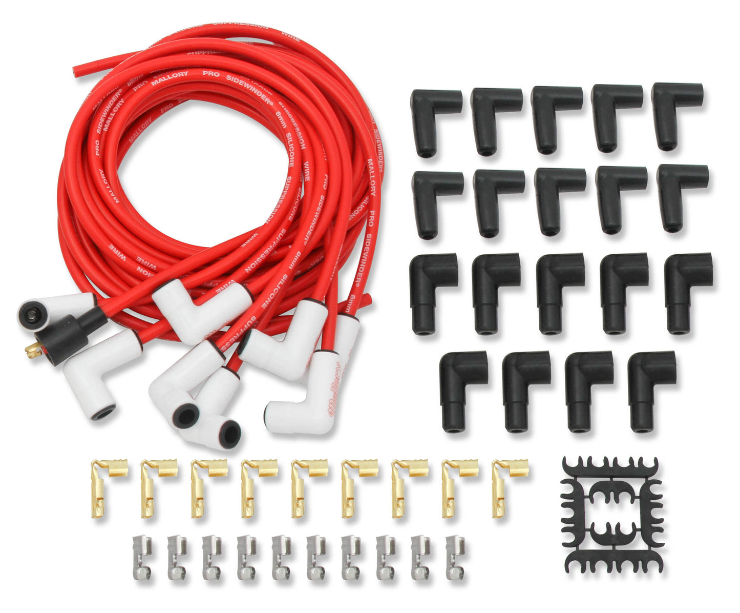 Mallory Ignition Pro Sidwinder Plug Wire Set w/Ceramic Boots Red MAL937C